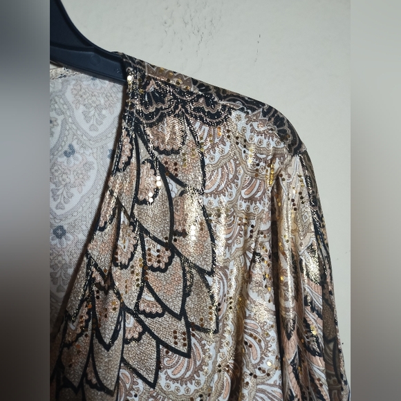 Vintage Y2K JBS Top Gold Pattern Glitter Cold Shoulder - Picture 5 of 16